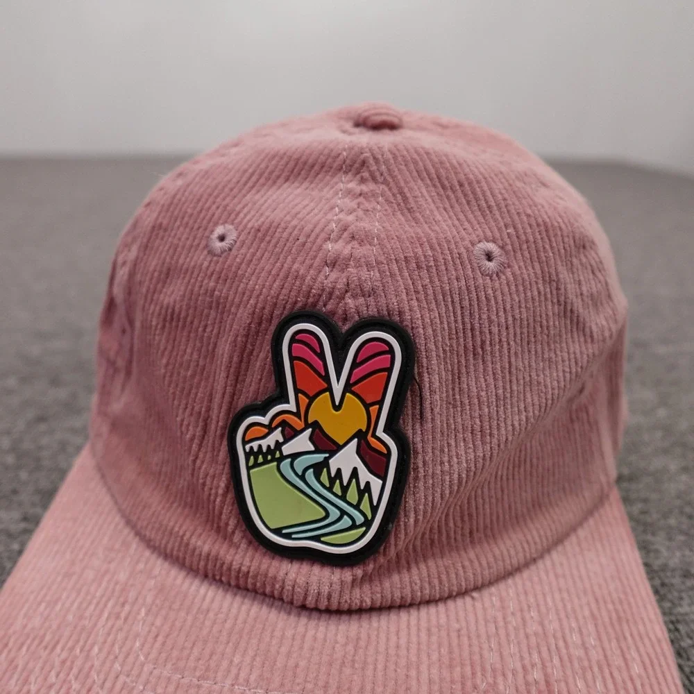 Atomicchild Hat Cap Strap Back Mens One Size Pink Corduroy Peace Patch Baseball